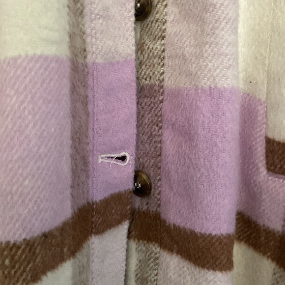 Blank NYC Flannel Long Shacket Size Women’s Small Lavender Brown White Plaid - Picture 3 of 5